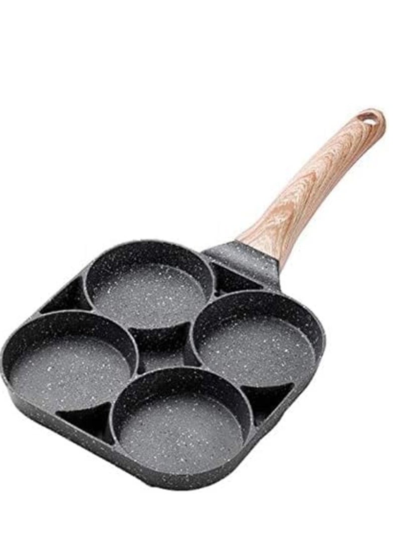 ELTRAZONE 4 Hole Omelet Pan for Burger Eggs Ham Pancake Maker Wooden Handle Frying Pot Non-stick Cooking Breakfast - Image 1