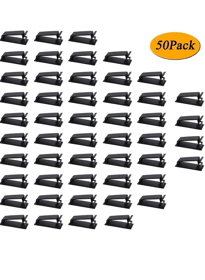 Loquat 50PCS Self Adhesive Cable Management Clips, Cable Organizers Wire Clips Cord Holder for TV PC Ethernet Cable Under Desk Home Office (Black) - Image 1