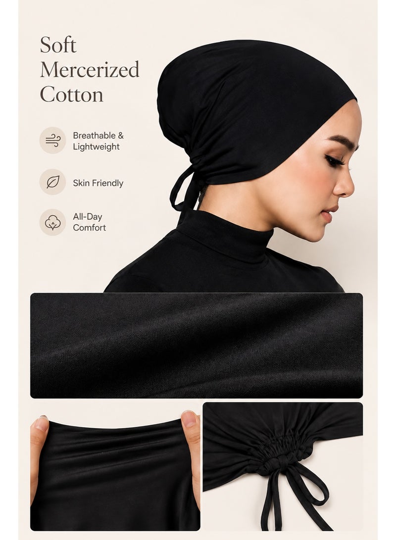 DMG TECH 3PCS Hijab Inner Cap for Women Breathable Mercerized Cotton Adjustable Tie Back Underscarf Bonnet Set - Image 3