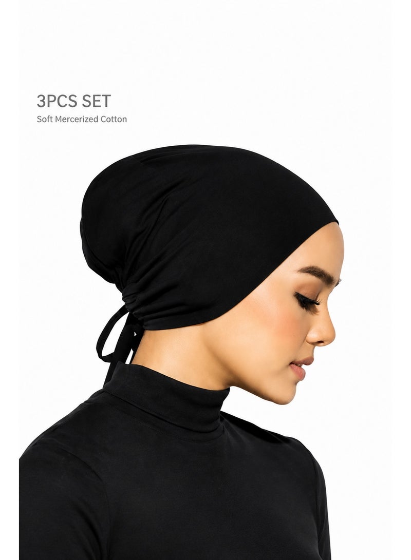 DMG TECH 3PCS Hijab Inner Cap for Women Breathable Mercerized Cotton Adjustable Tie Back Underscarf Bonnet Set - Image 1