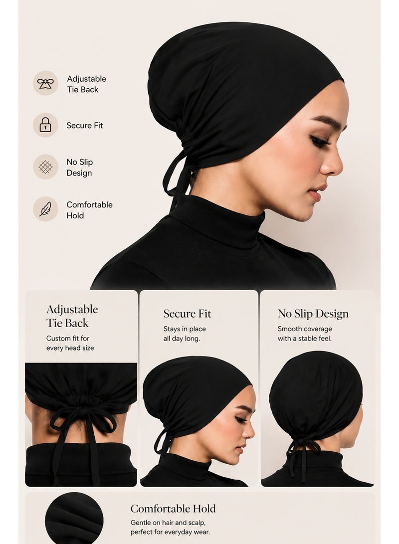 DMG TECH 3PCS Hijab Inner Cap for Women Breathable Mercerized Cotton Adjustable Tie Back Underscarf Bonnet Set - Image 4