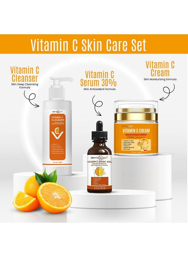 Dermaxgen Vitamin C Complete Facial Care Kit - Organic Glowing Skin Anti-Aging, Rejuvenating, Boosting Collagen & Hydrating - Day & Night Brightening Skincare Gift Set - Image 2