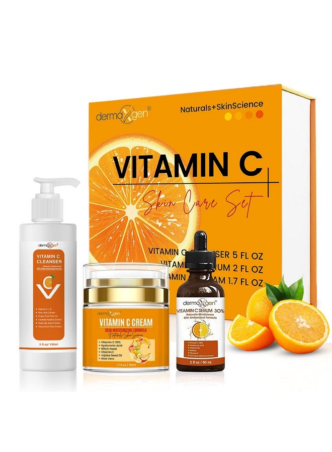 Dermaxgen Vitamin C Complete Facial Care Kit - Organic Glowing Skin Anti-Aging, Rejuvenating, Boosting Collagen & Hydrating - Day & Night Brightening Skincare Gift Set - Image 1