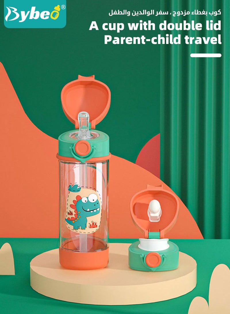 بيبو قارورة ماء للأطفال مع شفاطة وفوهة، قارورة شرب للأطفال مع حزام قابل للفصل، كوب الأطفال، خالي من مادة البيسفينول-أ، مانع للتسريب، قارورة رياضية كرتونية للسفر والمدرسة للبنات والأولاد، سعة 380 مل. - Image 2