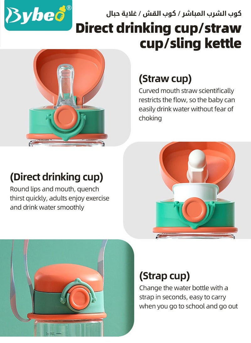 بيبو قارورة ماء للأطفال مع شفاطة وفوهة، قارورة شرب للأطفال مع حزام قابل للفصل، كوب الأطفال، خالي من مادة البيسفينول-أ، مانع للتسريب، قارورة رياضية كرتونية للسفر والمدرسة للبنات والأولاد، سعة 380 مل. - Image 3