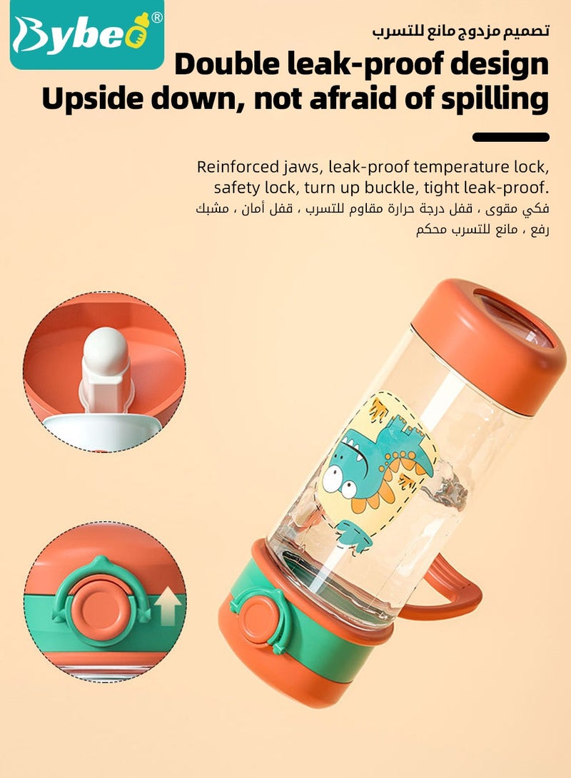 بيبو قارورة ماء للأطفال مع شفاطة وفوهة، قارورة شرب للأطفال مع حزام قابل للفصل، كوب الأطفال، خالي من مادة البيسفينول-أ، مانع للتسريب، قارورة رياضية كرتونية للسفر والمدرسة للبنات والأولاد، سعة 380 مل. - Image 4