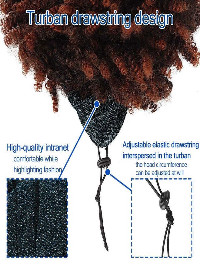 Aisaide Curly Wigs for Black Women, Headband Wigs with Bangs, Synthetic Short Afro Kinky Curly Wig with Headband Attached, Drawstring High Afro Puff Brown Curly Wig Turban - Image 3