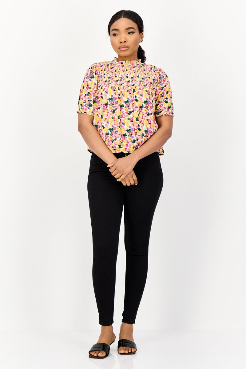 ONLY Women Crew Neck Short Sleeves Floral Print Blouse, Multicolor - Image 3