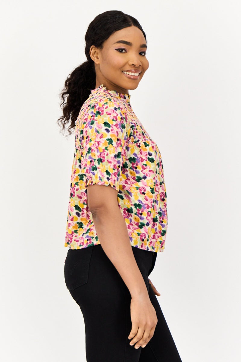 ONLY Women Crew Neck Short Sleeves Floral Print Blouse, Multicolor - Image 4