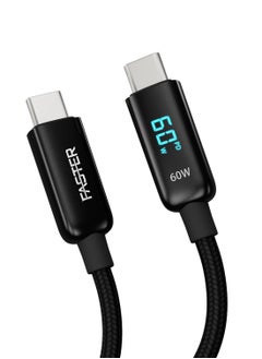 Faster 60W USB-C to C Fast Charging Cable 1 Meter with LED Display - Type-C Cable for iPhone, Android, Macbook, Laptop - Braided Long Charger Cable for PD Fast Charging - Durable and Fast Data Cable  - Image 1