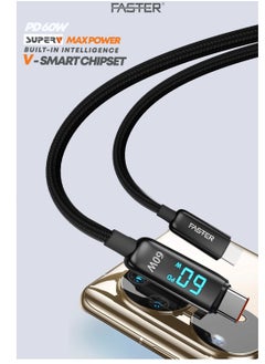 Faster 60W USB-C to C Fast Charging Cable 1 Meter with LED Display - Type-C Cable for iPhone, Android, Macbook, Laptop - Braided Long Charger Cable for PD Fast Charging - Durable and Fast Data Cable  - Image 2