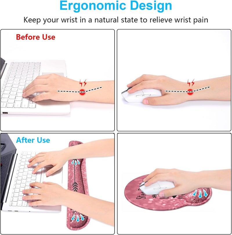 Dapesuom Keyboard Wrist Rest and Mouse Pad with Wrist Support, Cute Memory Foam Cushion for Keyboard and Mouse Set, Ergonomic Desktop Pad Rests with Non Slip Base for Easy Typing & Pain Relief, Quotes - Image 4