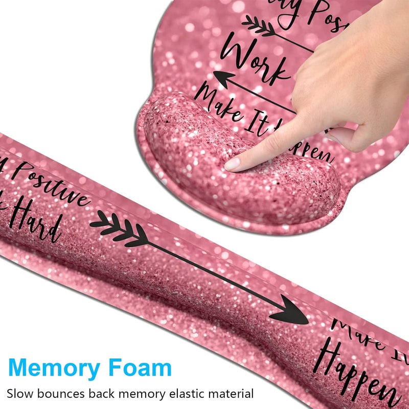 Dapesuom Keyboard Wrist Rest and Mouse Pad with Wrist Support, Cute Memory Foam Cushion for Keyboard and Mouse Set, Ergonomic Desktop Pad Rests with Non Slip Base for Easy Typing & Pain Relief, Quotes - Image 3