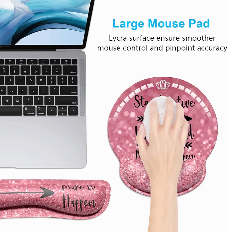 Dapesuom Keyboard Wrist Rest and Mouse Pad with Wrist Support, Cute Memory Foam Cushion for Keyboard and Mouse Set, Ergonomic Desktop Pad Rests with Non Slip Base for Easy Typing & Pain Relief, Quotes - Image 5