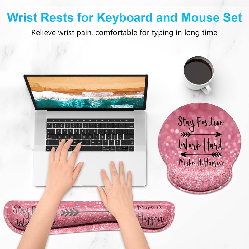 Dapesuom Keyboard Wrist Rest and Mouse Pad with Wrist Support, Cute Memory Foam Cushion for Keyboard and Mouse Set, Ergonomic Desktop Pad Rests with Non Slip Base for Easy Typing & Pain Relief, Quotes - Image 2