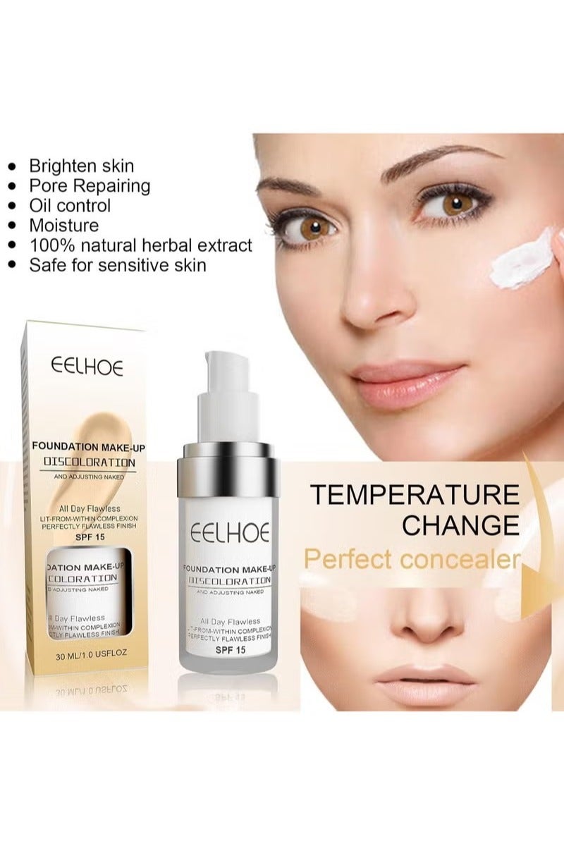 Eelhoe Liquid Foundation Concealer Long Lasting Base Moisturizing Long Lasting Waterproof Oil Control Concealer Brightening Skin Tone base Makeup 30ml. - Image 2