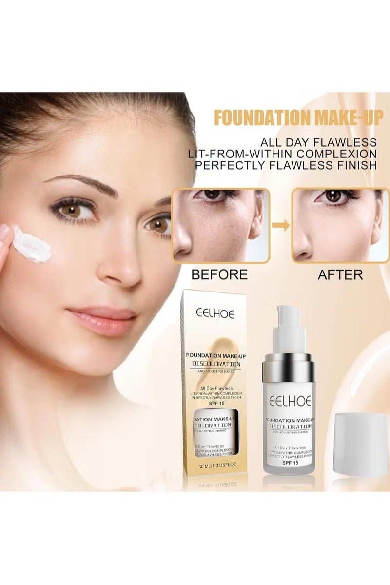Eelhoe Liquid Foundation Concealer Long Lasting Base Moisturizing Long Lasting Waterproof Oil Control Concealer Brightening Skin Tone base Makeup 30ml. - Image 3