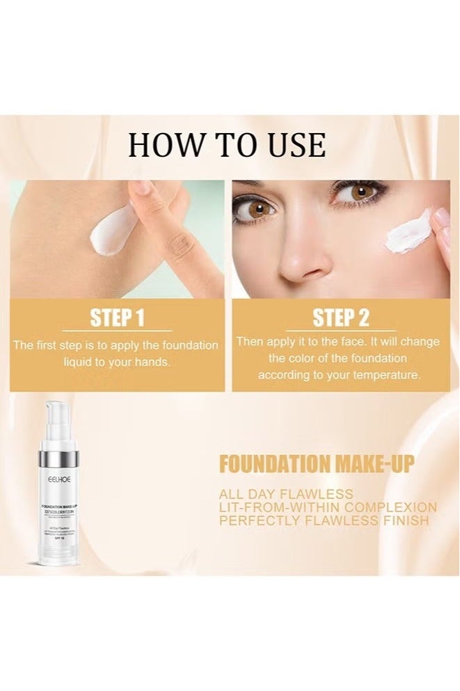 Eelhoe Liquid Foundation Concealer Long Lasting Base Moisturizing Long Lasting Waterproof Oil Control Concealer Brightening Skin Tone base Makeup 30ml. - Image 5