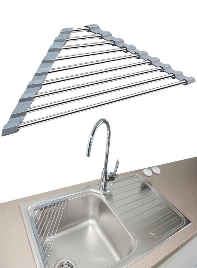 SMLBJUTE Triangle Roll-Up Dish Drying Rack, 304 Stainless Steel Folding Dish Rack Over Sink Mat Drainer Kitchen Sink Organizer Accessories - Image 1