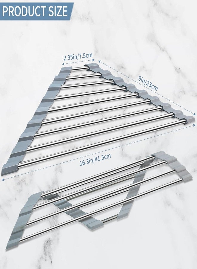 SMLBJUTE Triangle Roll-Up Dish Drying Rack, 304 Stainless Steel Folding Dish Rack Over Sink Mat Drainer Kitchen Sink Organizer Accessories - Image 2