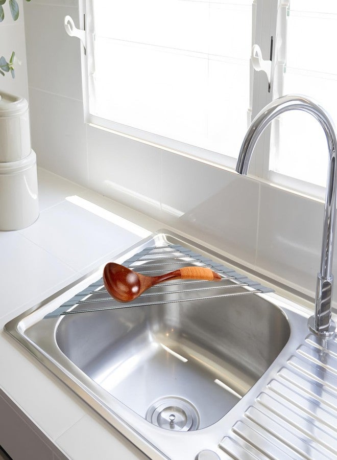 SMLBJUTE Triangle Roll-Up Dish Drying Rack, 304 Stainless Steel Folding Dish Rack Over Sink Mat Drainer Kitchen Sink Organizer Accessories - Image 4