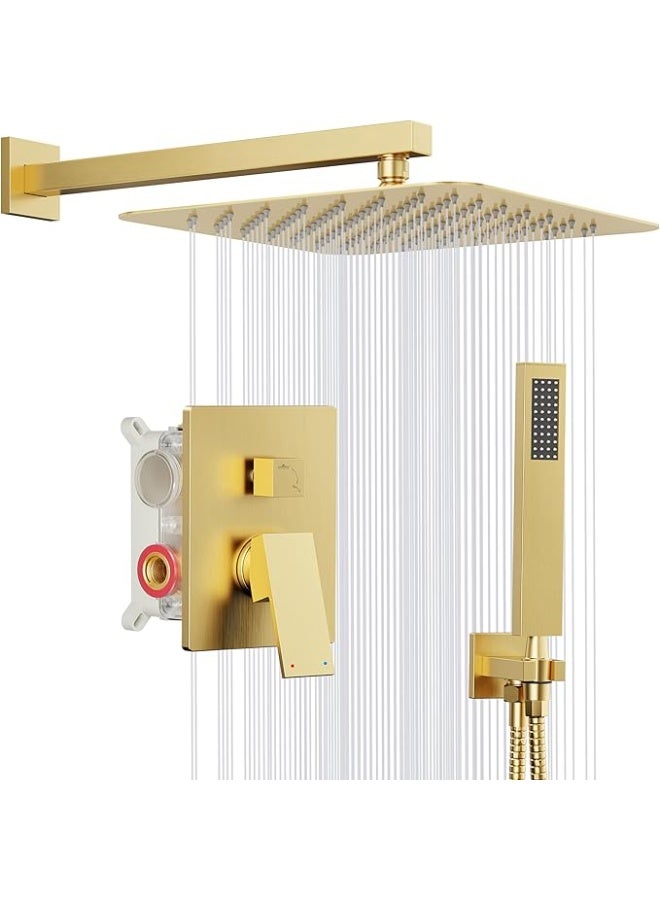 YD Luxury Wall Mounted Rainfall Shower System with Handheld Shower Set, Concealed Shower Mixer Valve Kit, High Pressure Square Rain Shower Head, Modern Bathroom Shower Combo with Adjustable Hand Shower Hose - Image 1