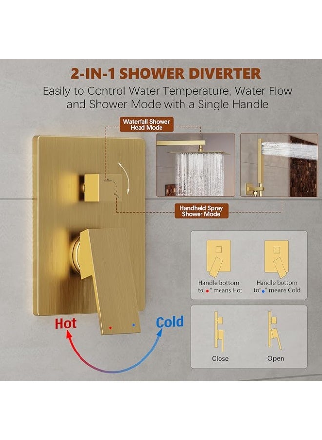 YD Luxury Wall Mounted Rainfall Shower System with Handheld Shower Set, Concealed Shower Mixer Valve Kit, High Pressure Square Rain Shower Head, Modern Bathroom Shower Combo with Adjustable Hand Shower Hose - Image 3