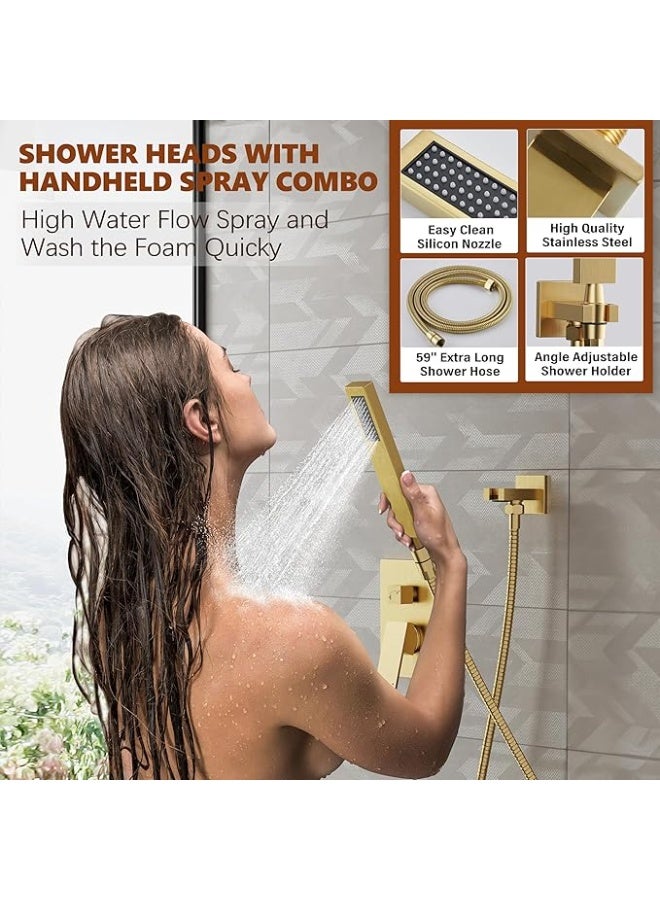 YD Luxury Wall Mounted Rainfall Shower System with Handheld Shower Set, Concealed Shower Mixer Valve Kit, High Pressure Square Rain Shower Head, Modern Bathroom Shower Combo with Adjustable Hand Shower Hose - Image 2