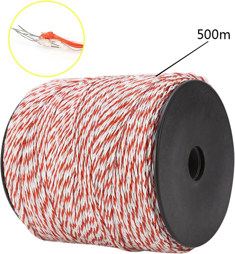 Tnfeeon 500M White Red Electric Livestock Fence Wire Stainless Steel Conductive Rope Portable Electric Fencing Wire - Image 4
