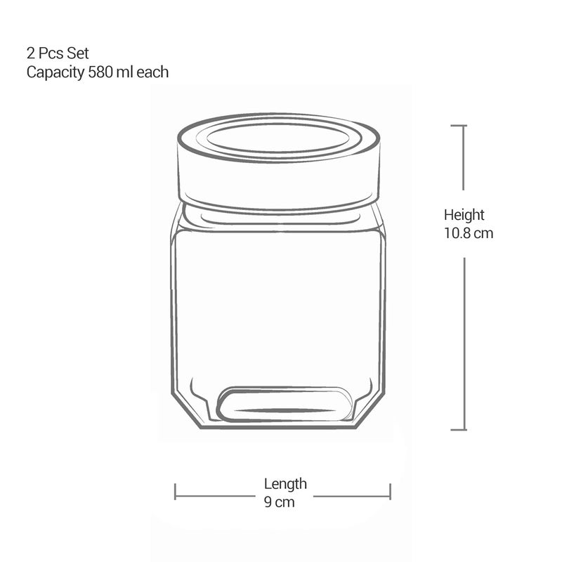 TREO by Milton Cube Storage Containers, Set of 2, Glass Jar with Air Tight Steel Lid, 580 ml each, Transparent Jars for Snacks, Pulses, Masala, Pickles, Cereals, Cookies, Dry Food - Image 4