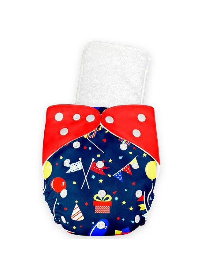 Bumtum 0 To 3 Years Baby Freesize Ultrahygiene Waterproof Cloth Diaper 5Hrs Absorbency ; Washable & Reusable Diaper And Cotton Soaker (Pack Of 1 Dark Blue Red Birthday Red) - Image 3