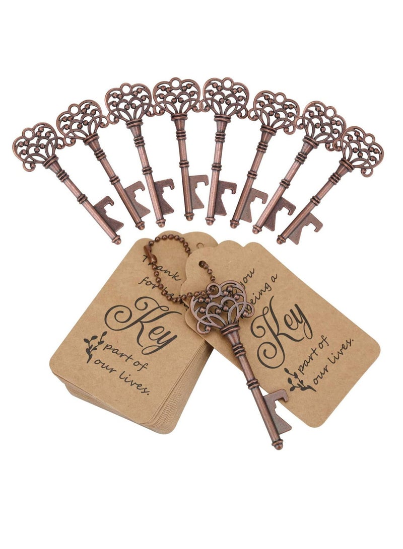 Key Bottle Openers, 50 Set Vintage Key Bottle Opener With Escort Card Tag And Key Chains, For Party And Festival Souvenir Gift (Red Copper)