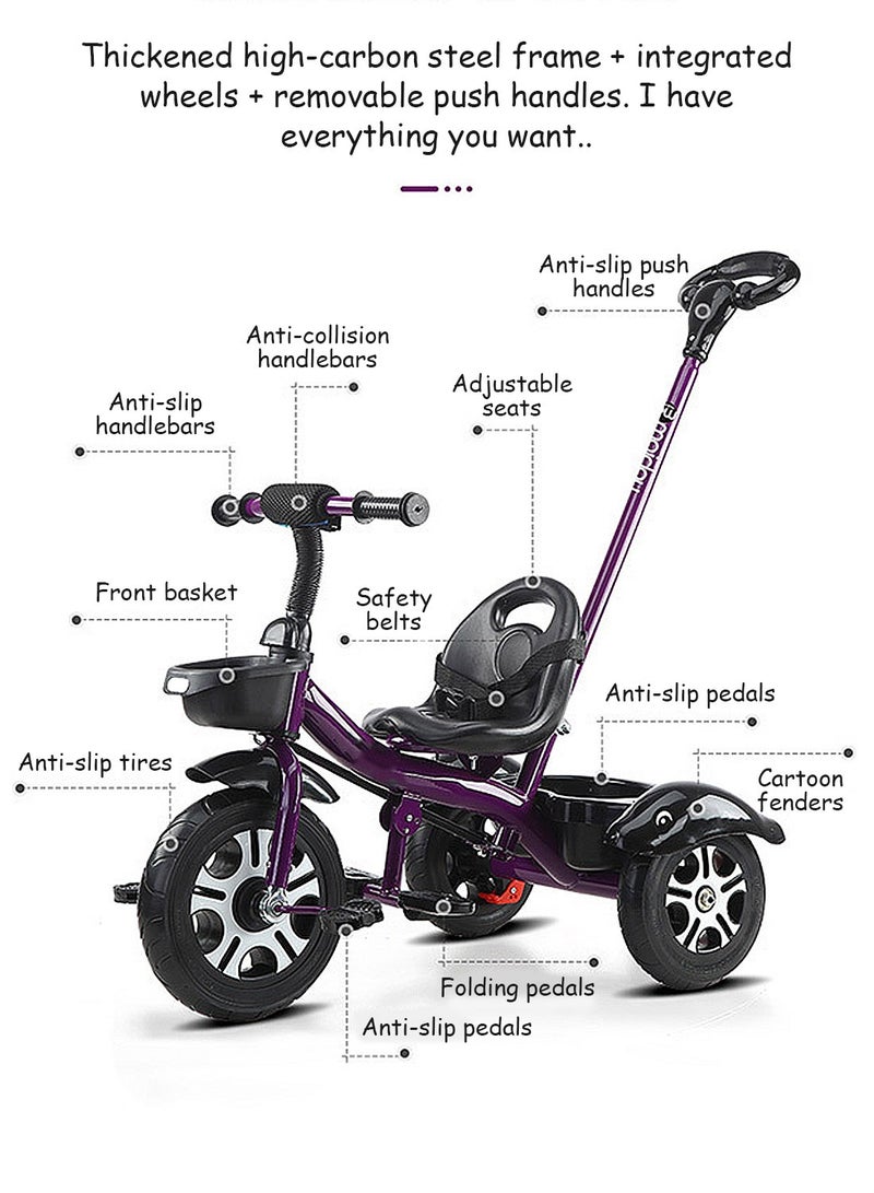 MaBaby دراجات ثلاثية للأطفال، مع سلة تخزين، مقعد قابل للتعديل ودواسة، دراجة أطفال للأولاد والبنات من 1-6 سنوات، دراجة توازن للمتعة الداخلية والخارجية - Image 2