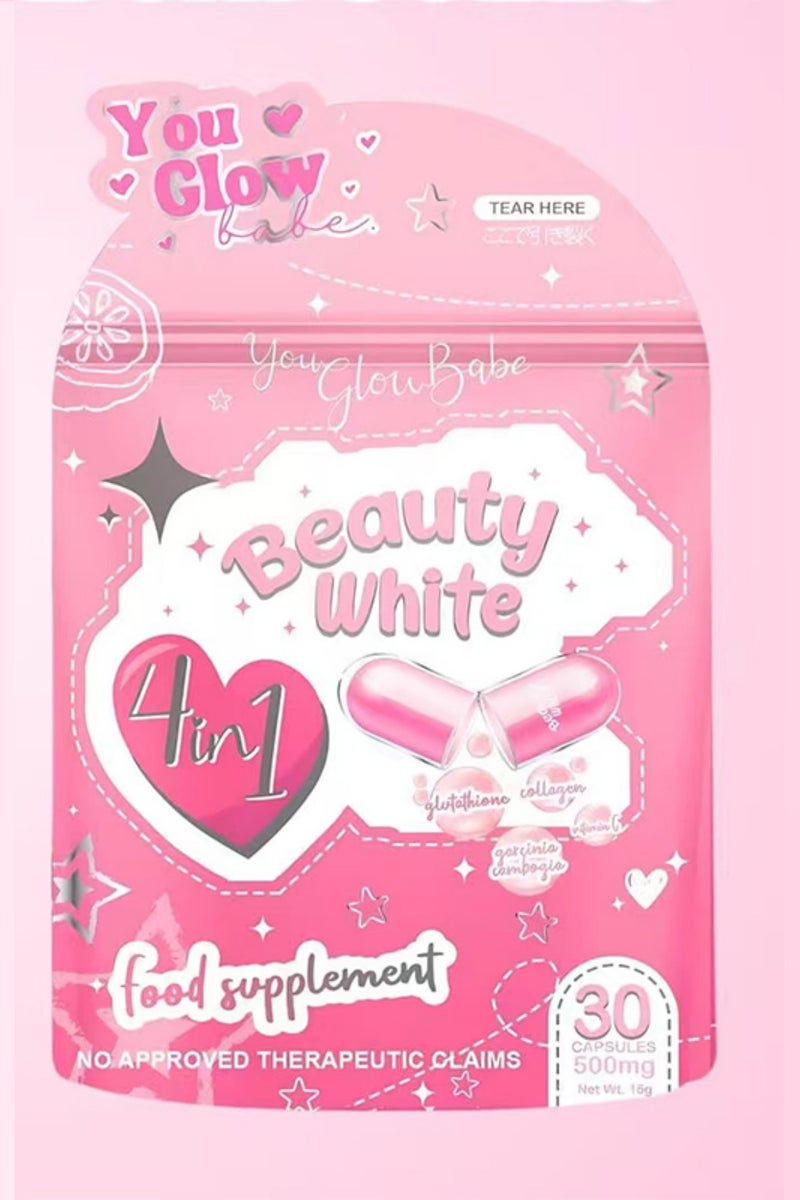 جلو بيوتي وايت 4 في 1 مع فيتامين الكولاجين المُحلل بالجلوتاثيون، مكمل غذائي، 30 كبسولة - Image 1