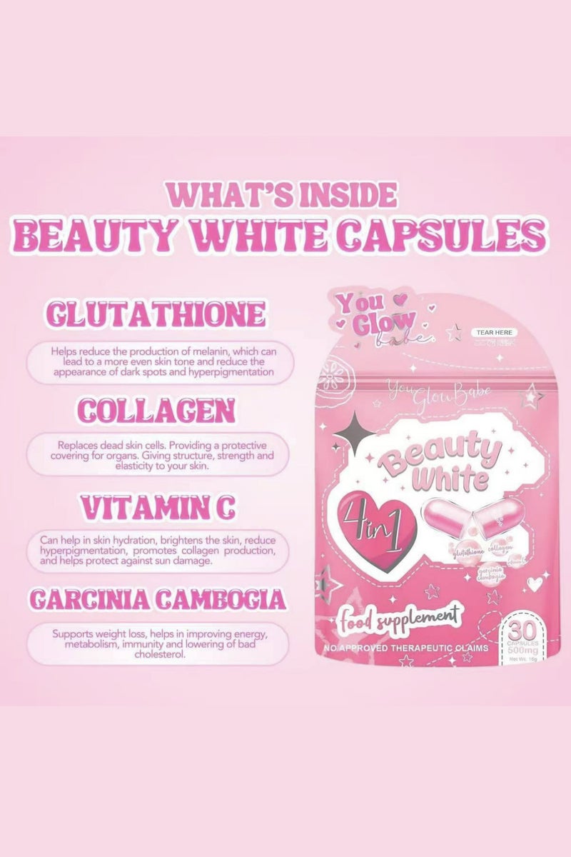 جلو بيوتي وايت 4 في 1 مع فيتامين الكولاجين المُحلل بالجلوتاثيون، مكمل غذائي، 30 كبسولة - Image 2
