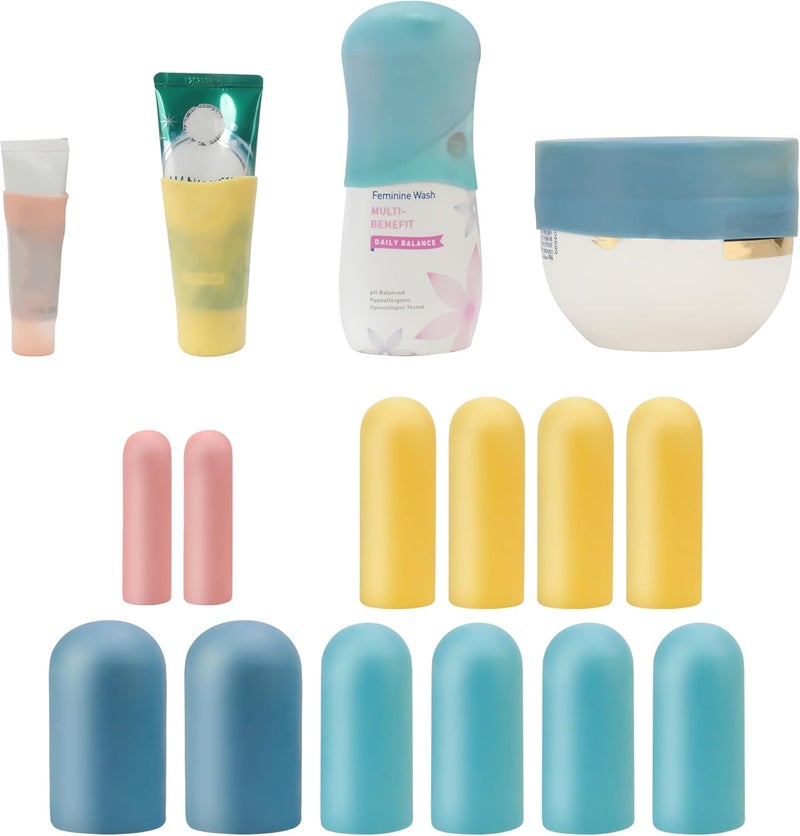 TRANOMOS 12 Pack Multi Sizes Silicone Bottle Covers, Travel Accessories Must Haves, Cruise Ship Essentials, Travel Size Toiletries,Travel Essentials for Women Men,Travel Gadgets, Elastic Sleeves for leak proof - Image 1