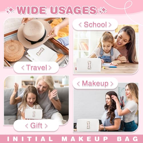 ChaoGreat Small Initial Patch Makeup Bag Personalized Gifts Make Up Bag,White Cute PU Leather Glitter Letter Cosmetic Bag with Zipper,Trendy Portable Travel Toiletry Pouch,Preppy Stuff for Teen Girls Women I - Image 5