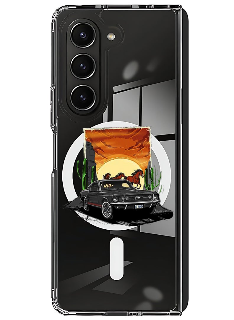 Theodor Magnetic Case for Samsung Galaxy Z Fold 5 Compatible with MagSafe Wireless Charging, Shockproof Phone Bumper Cover Car horse - Image 1
