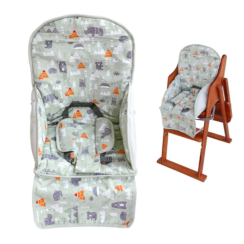 Kocpudu High Chair Padhigh Chair Cushionseat Cushion Breathable PadComfortable Seat Belt DesignCute PatternSoft and ComfortableBaby Sits More ComfortableGreen Animal Pattern - Image 1