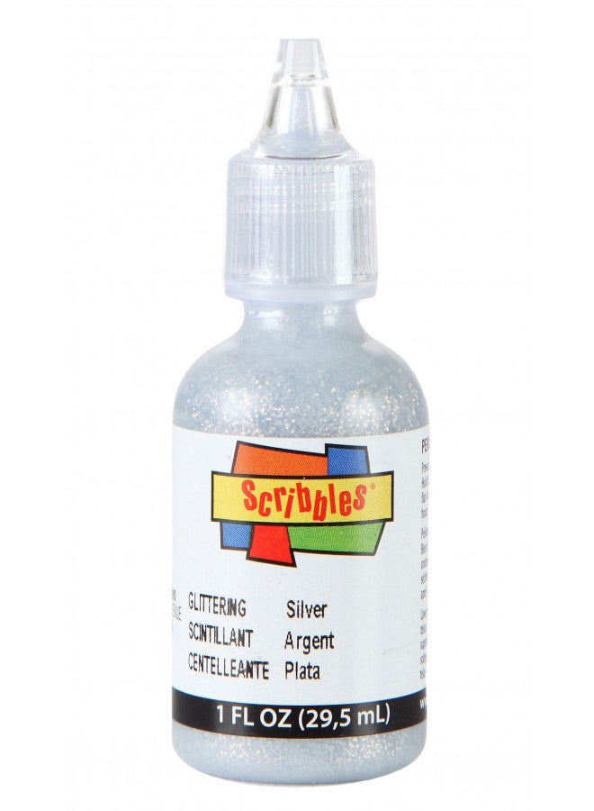 Scribbles 54305 3D Fabric Paint Glitter- Glittering Silver