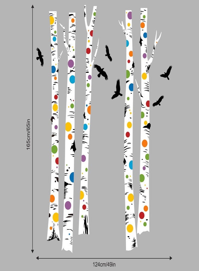 Supzone Birch Tree Wall Decals 5 White Aspen Trees with Polka Dots and Birds Wall Stickers Peel and Stick for Kids Bedroom Living Room Kitchen Sofa TV Backdrop - Image 4