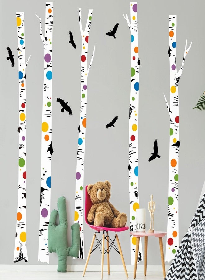 Supzone Birch Tree Wall Decals 5 White Aspen Trees with Polka Dots and Birds Wall Stickers Peel and Stick for Kids Bedroom Living Room Kitchen Sofa TV Backdrop - Image 5