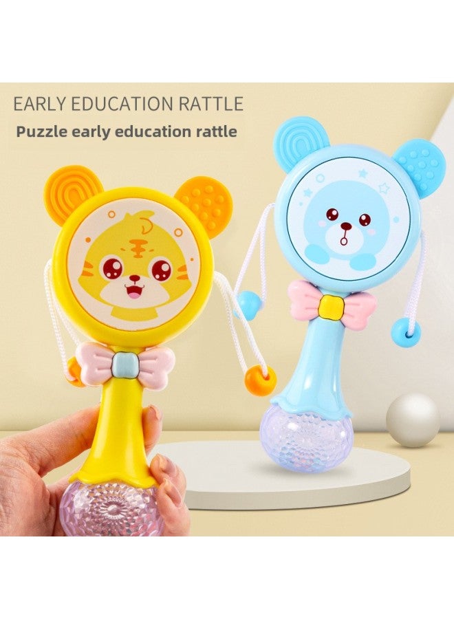 Baby Rattle Can Chew 3-6 Three Months Newborn Baby Hand Drum Music Stick Rattle Toy 0-1 Years Old-Color:Bear Rattle  + Hedgehog Plug Music - Image 2