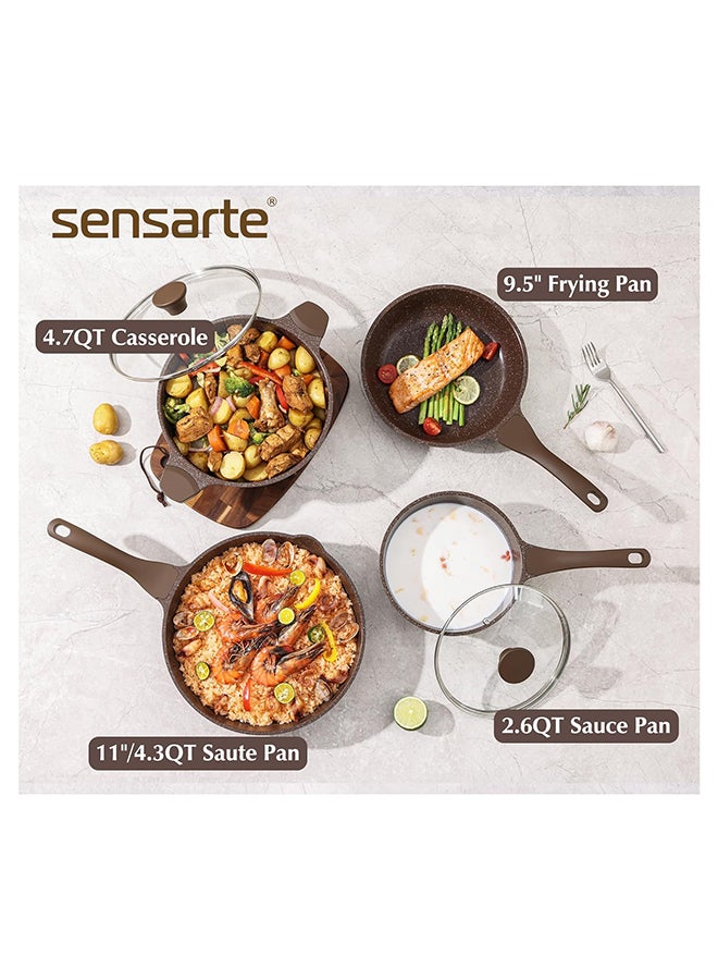 Sensarte مجموعة أواني الطهي غير اللاصقة SENSARTE 13 قطعة، مجموعة صحية من القدور والمقالي غير السامة مع طلاء جرانيت، مقابض تبقى باردة، أدوات سيليكون وحماة للقدور، خالية من PFOA - Image 2