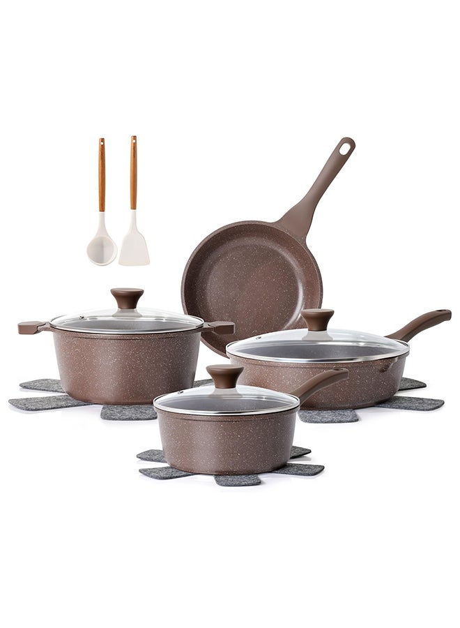 Sensarte مجموعة أواني الطهي غير اللاصقة SENSARTE 13 قطعة، مجموعة صحية من القدور والمقالي غير السامة مع طلاء جرانيت، مقابض تبقى باردة، أدوات سيليكون وحماة للقدور، خالية من PFOA - Image 1