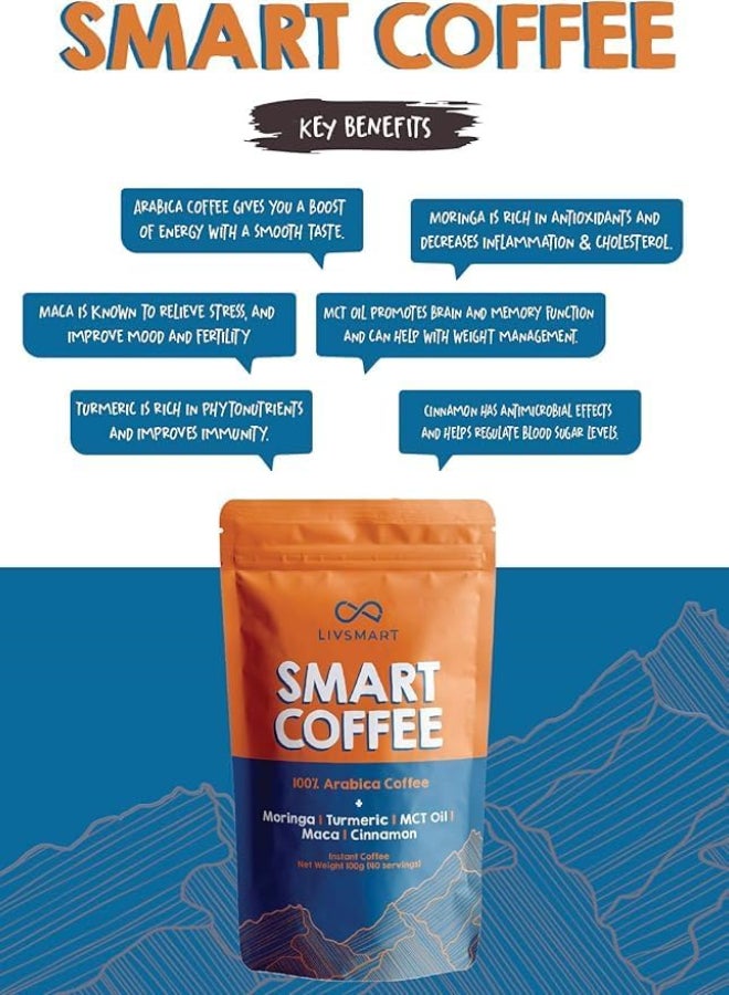 Livsmart Smart Coffee, Functional Arabica Coffee with MCT Oil & Adaptogens (100g) - Image 3