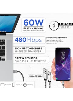 AMROAH 60W Cable Type A to Type С 2m 480 Mbps Speed USB A to USB C Cable Fast Charging Cord for Phones Tablets Notebooks Apple iPhone 16 15 Pro Max Plus iPad Air Mini MacBook Samsung Galaxy S24 Xiaomi  - Image 2