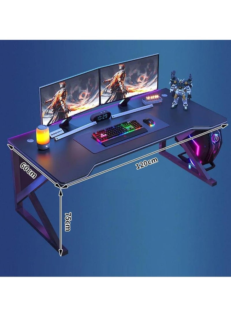 AIWANTO - Ergonomic Large Gaming Desk Computer Desk K-Shaped Gaming Table PC Gaming Workstation Home Office Desks Space-saving Easy to Assemble 120x60x75cm Black - Image 1