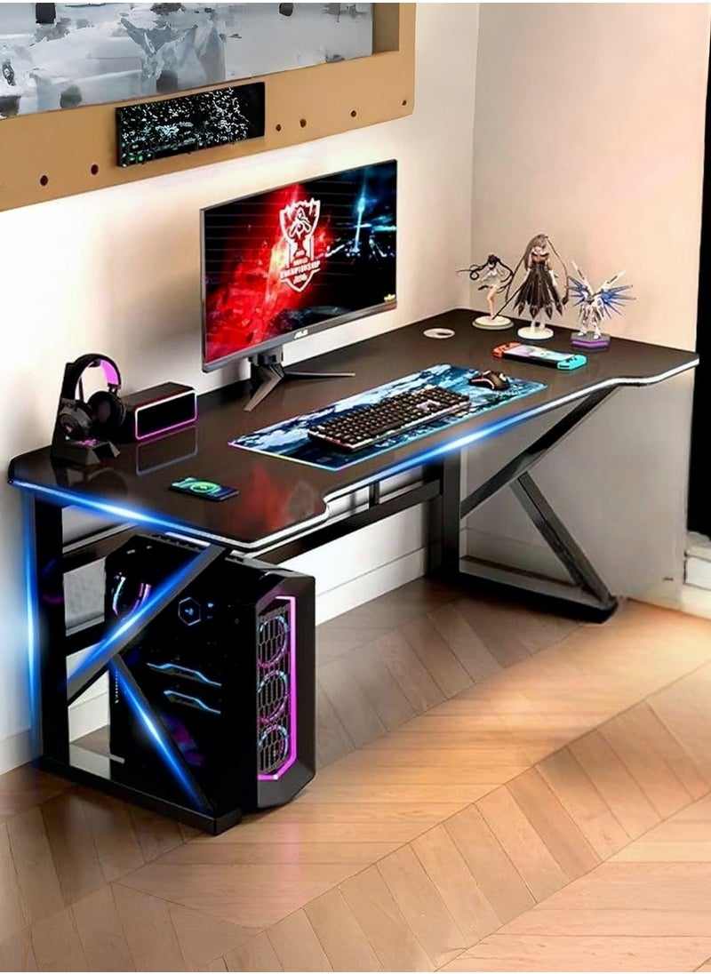 AIWANTO - Ergonomic Large Gaming Desk Computer Desk K-Shaped Gaming Table PC Gaming Workstation Home Office Desks Space-saving Easy to Assemble 120x60x75cm Black - Image 1