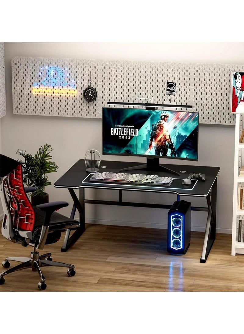 AIWANTO - Ergonomic Large Gaming Desk Computer Desk K-Shaped Gaming Table PC Gaming Workstation Home Office Desks Space-saving Easy to Assemble 120x60x75cm Black - Image 1